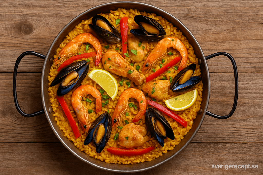 Spansk paella med kyckling och skaldjur – äkta smak från Medelhavet