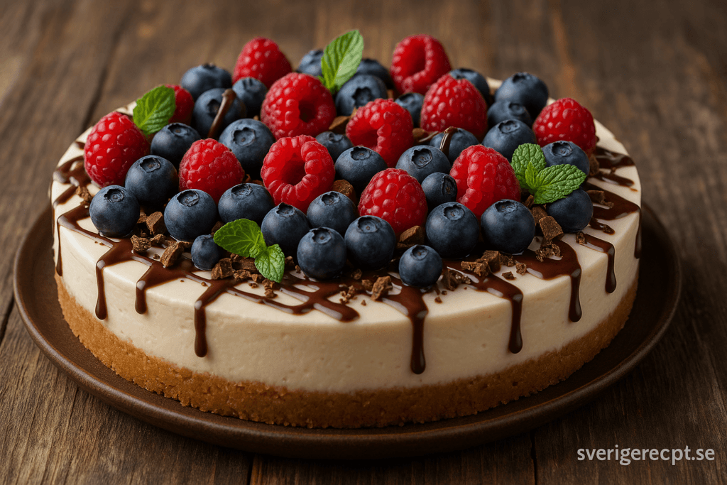 Cheesecake med bär och choklad – lyxigt och enkelt recept