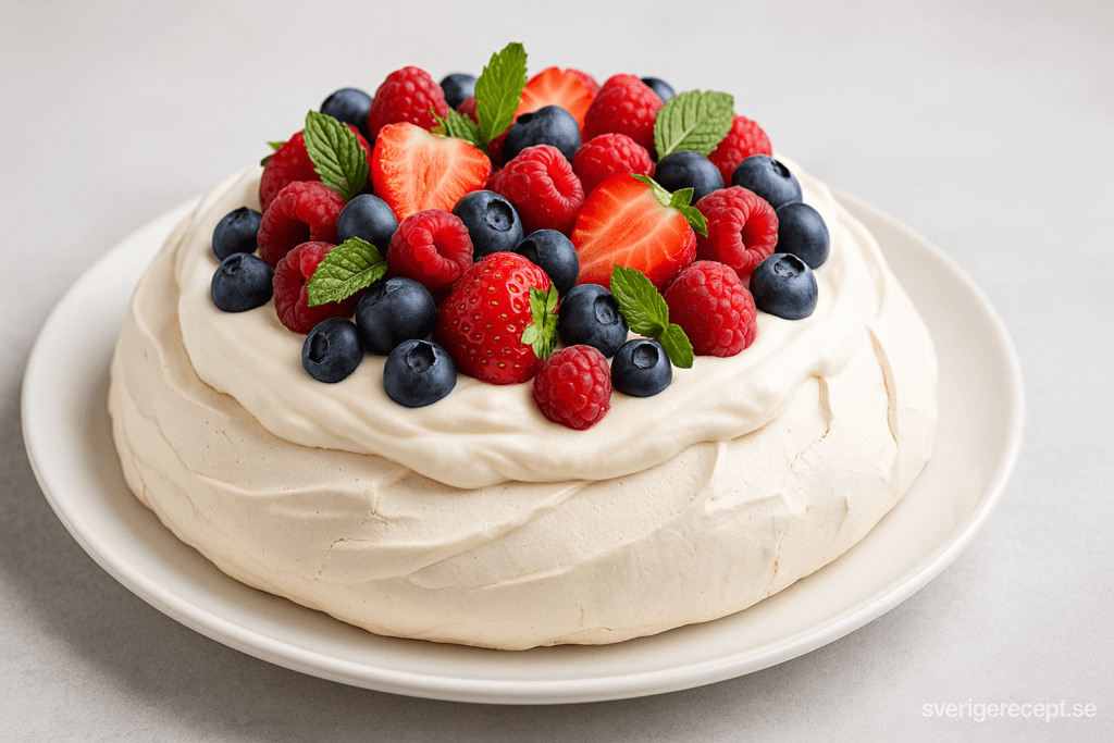 Pavlova med grädde och bär – den perfekta sommarefterrätten
